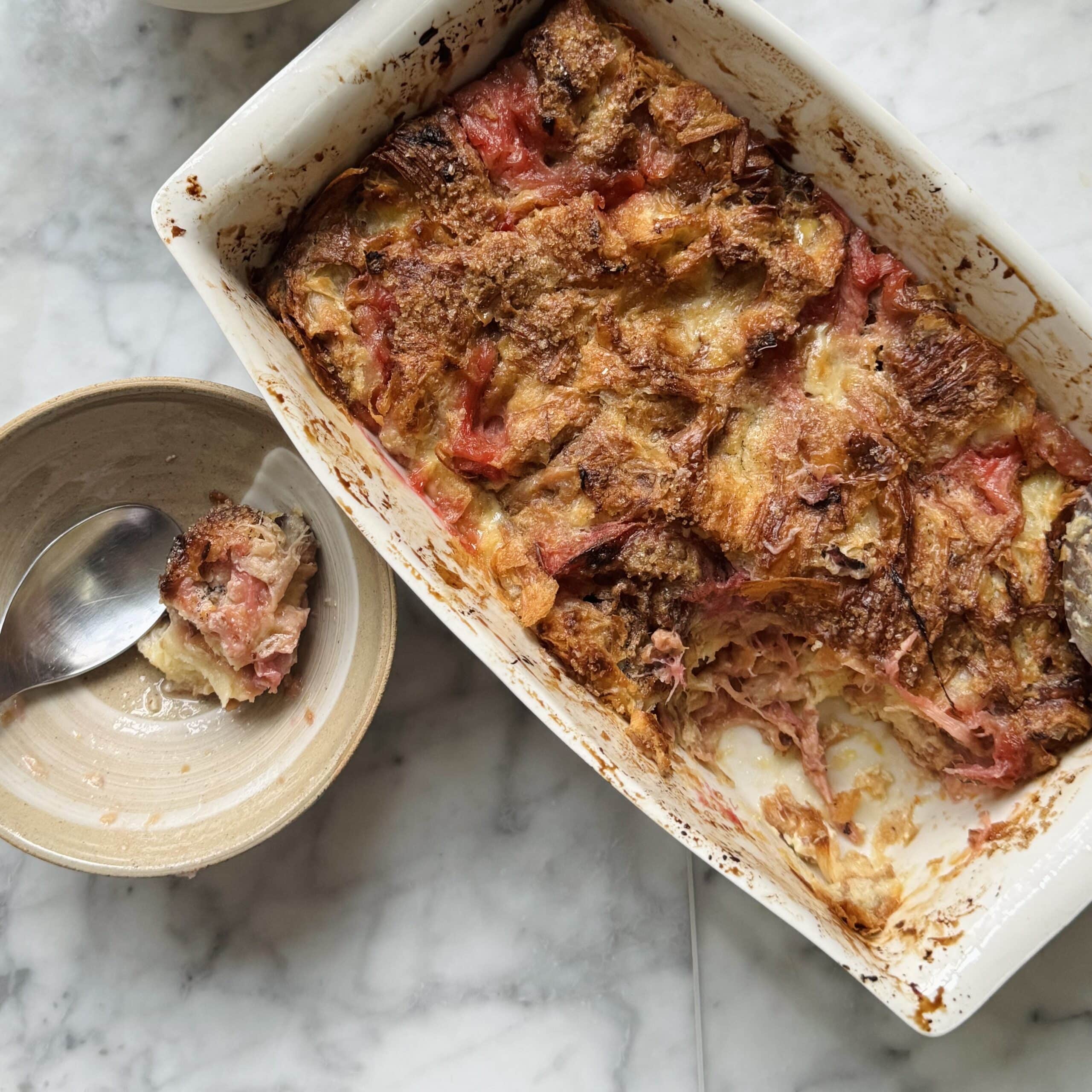 Rhubarb & Custard Croissant Pudding