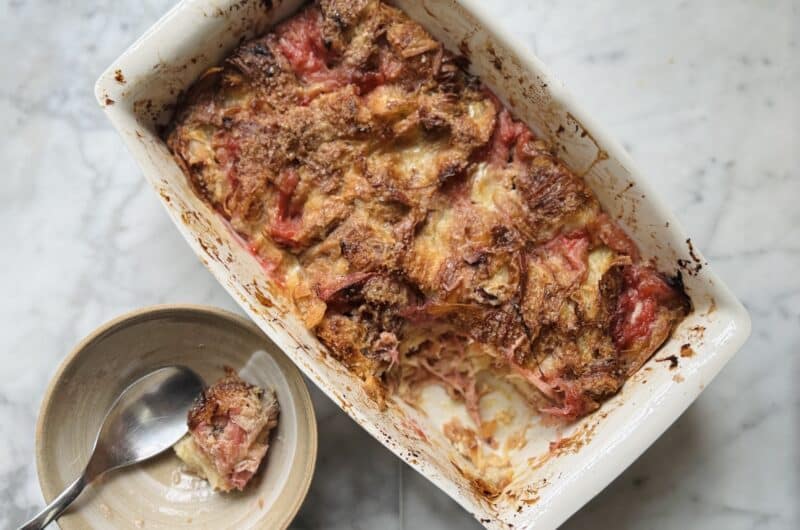 Rhubarb & Custard Croissant Pudding