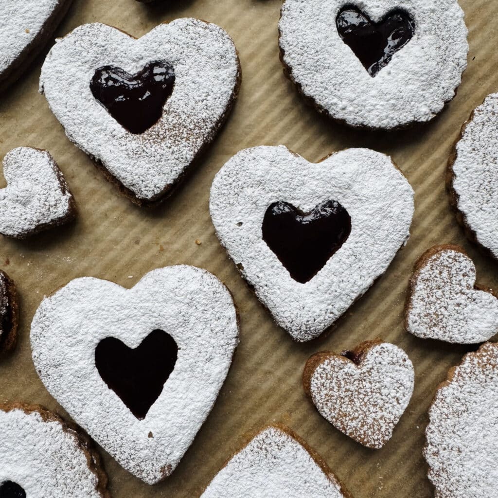 close up of linzer cookies square